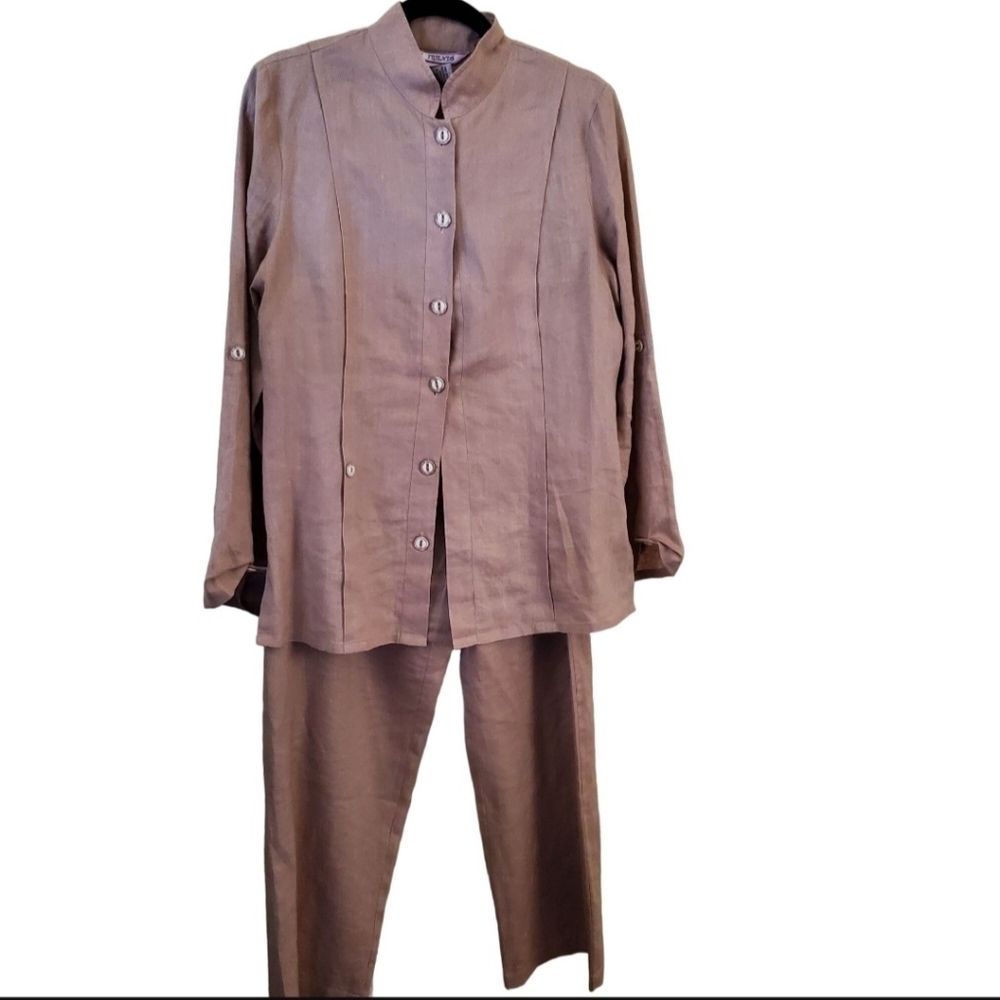 2 Friends Irish Linen Tan Pant Set Size 10 Lagonlook Coastal Grandma Modest